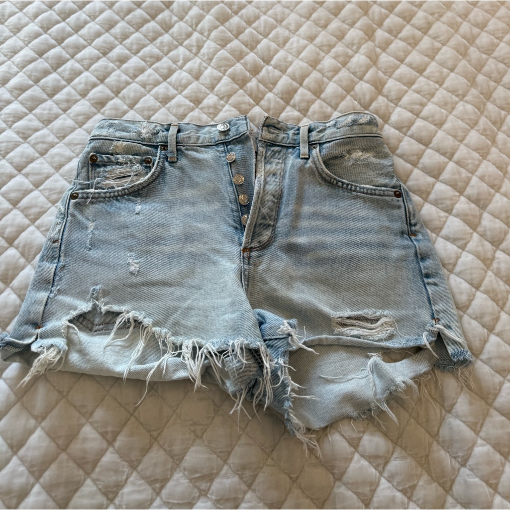 Agolde Light Blue Very Distressed Jean Shorts